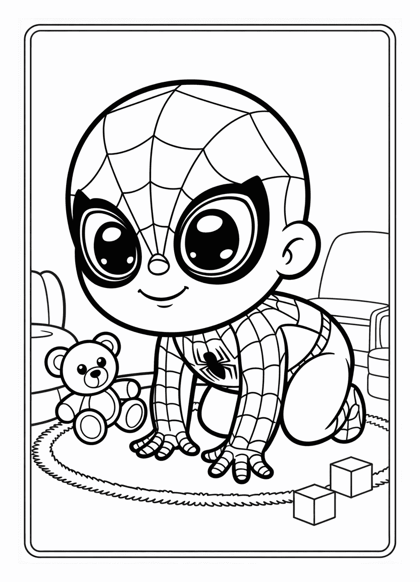  Baby Spider-Man crawling with a teddy bear