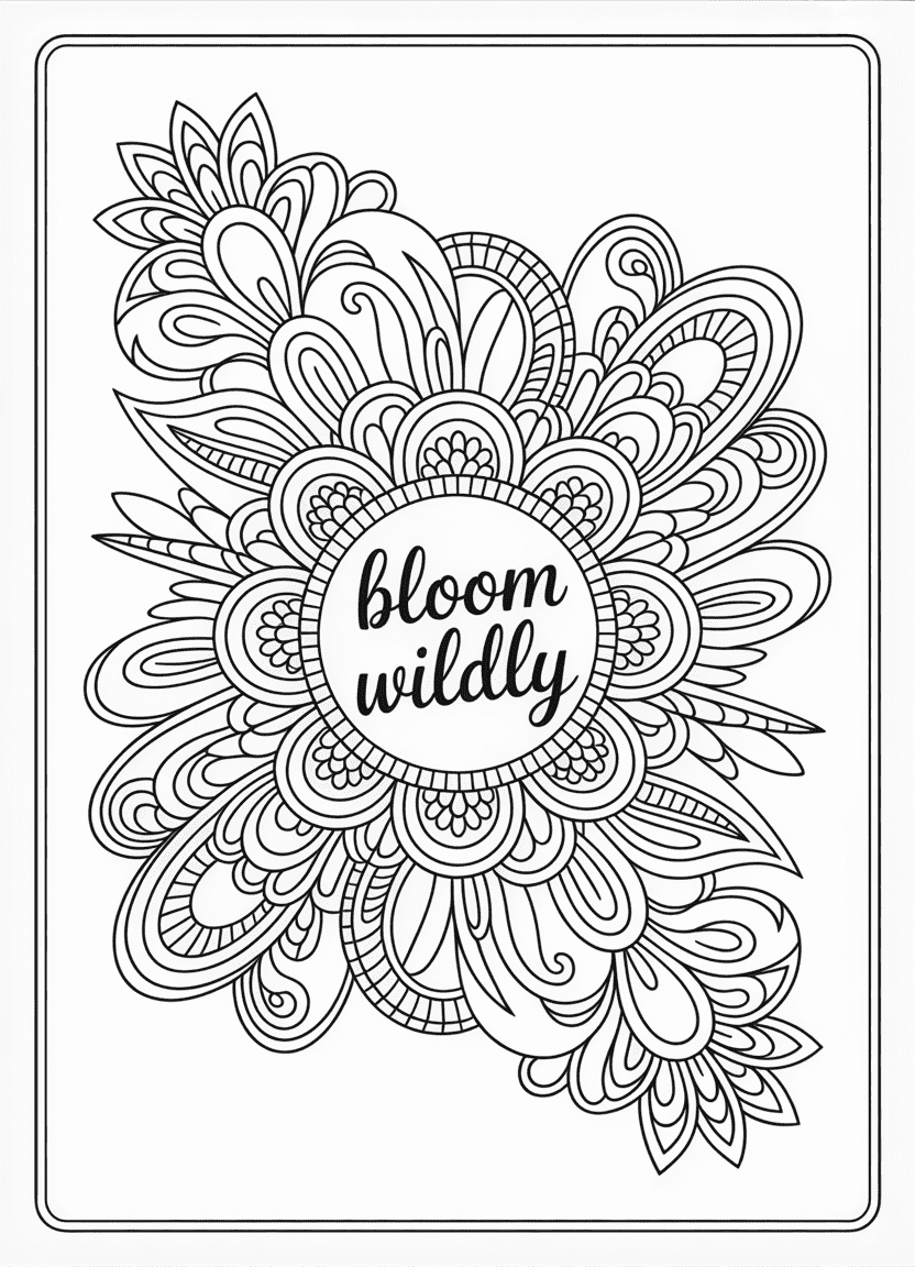 Boho-inspired floral mandala coloring sheet with paisley petals and tribal flair