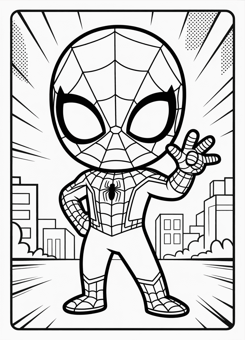 Chibi Spider-Man waving in a heroic pose