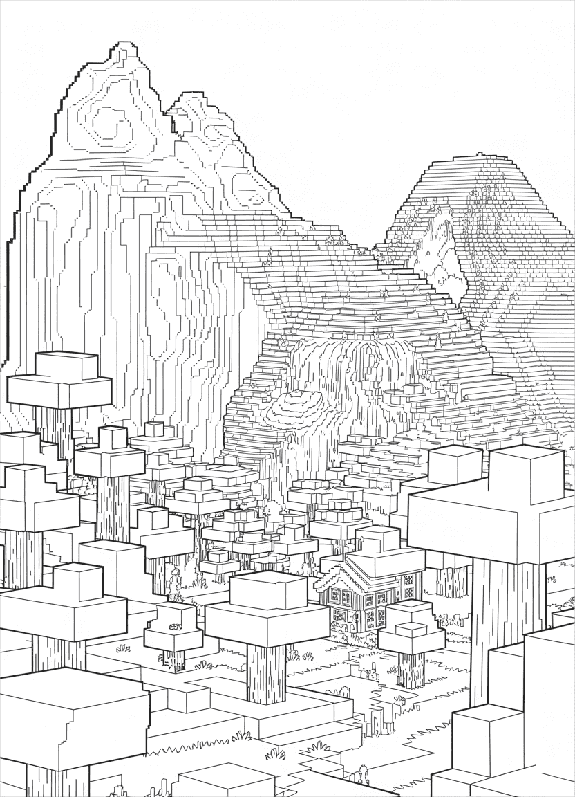Cool Minecraft landscape coloring page