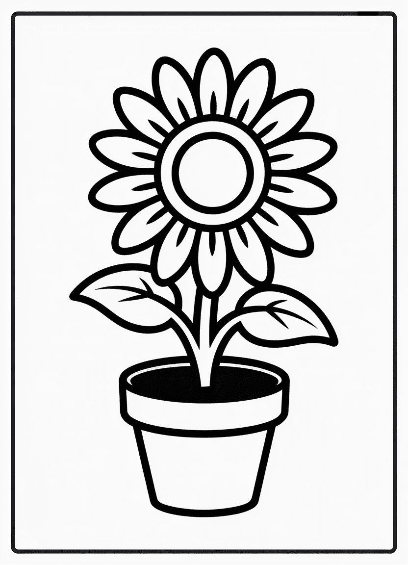 Easy flower in pot coloring sheet for toddlers