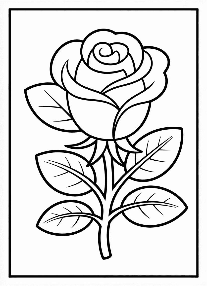 Easy rose coloring page for kids with bold, simple lines