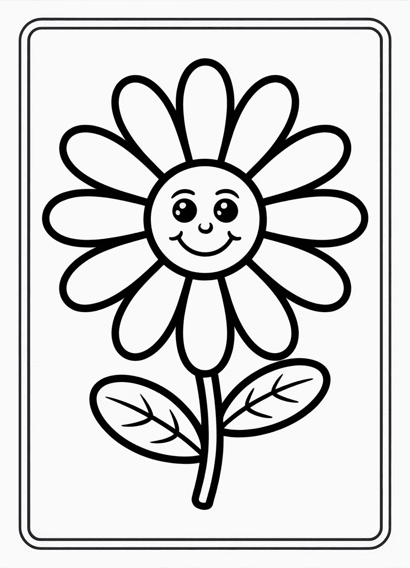 Easy smiling daisy flower coloring page for preschoolers