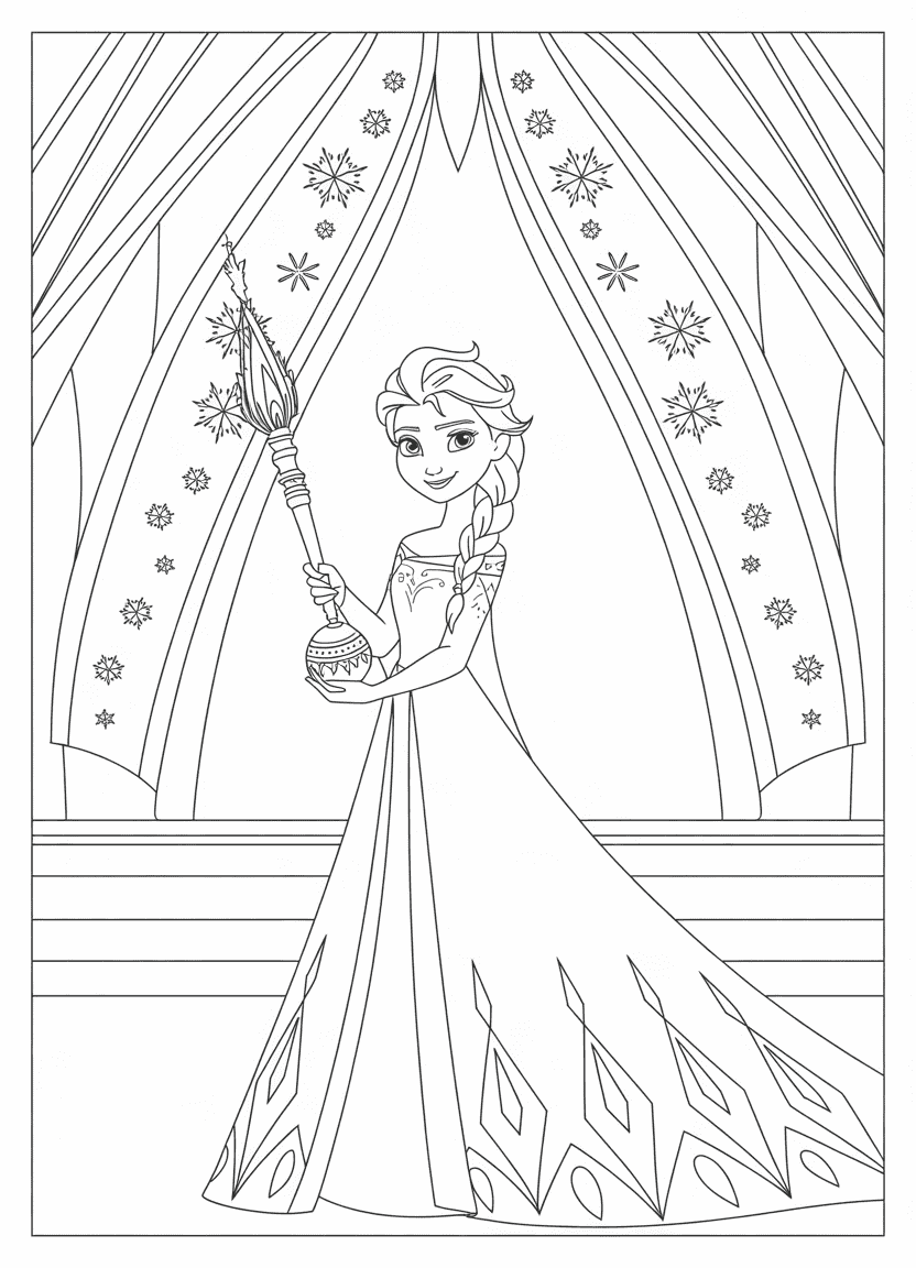 Elsa coloring pages of Elsa at her coronation with the royal scepter