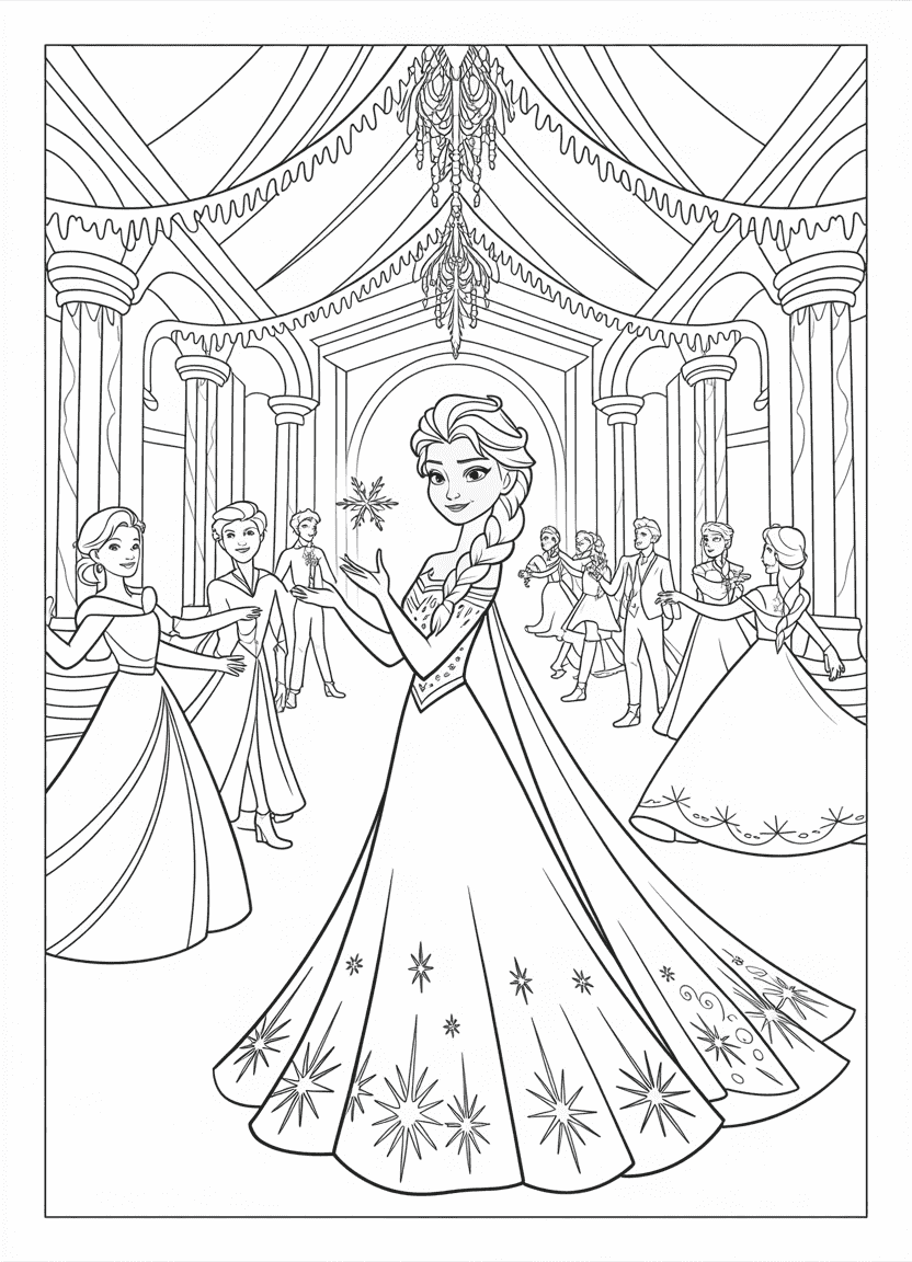Elsa coloring pages of Elsa hosting a magical winter ball