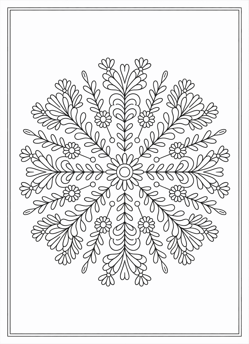 Flower mandala with sunflowers, daisies, and decorative vines