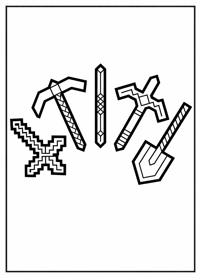 Group of Minecraft tools coloring page