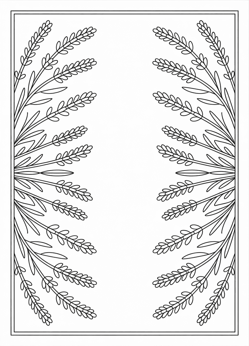 Lavender floral border design for coloring page