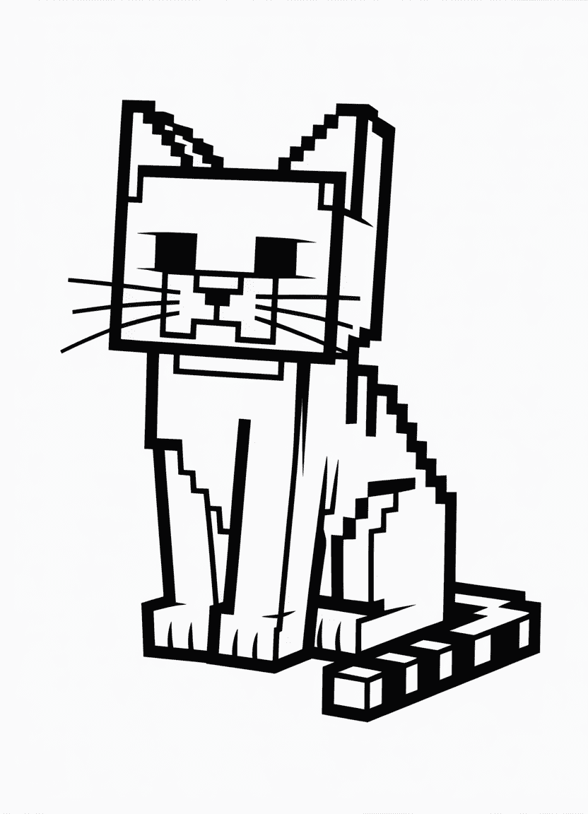Minecraft Cat sitting coloring page