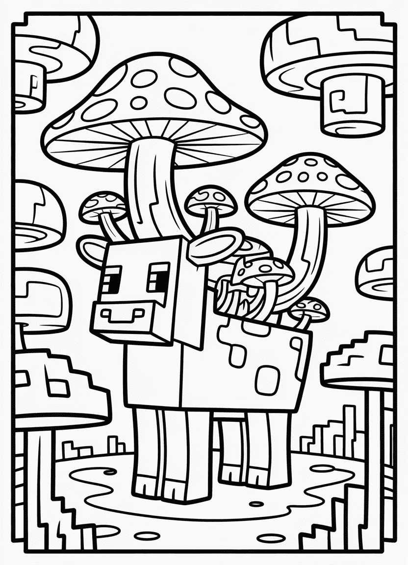 Minecraft Mooshroom cow with mushrooms coloring page