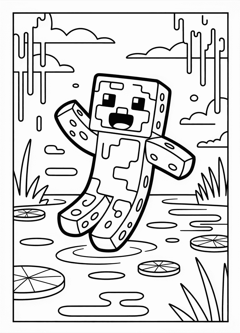 Minecraft Slime bouncing coloring page