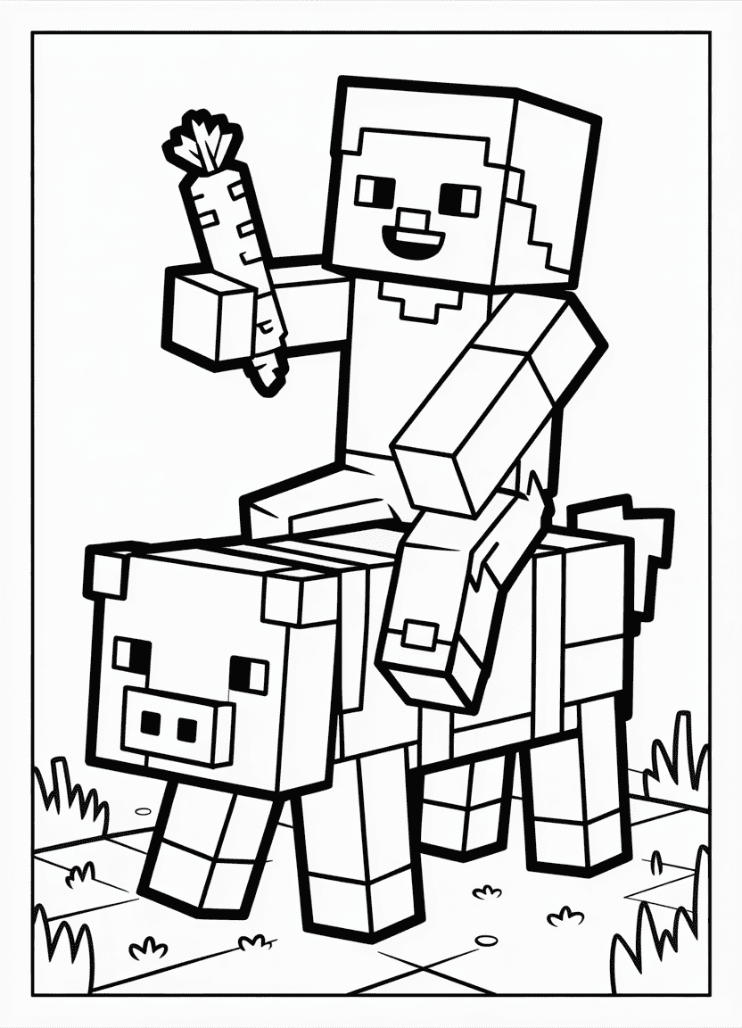 Minecraft Steve riding pig coloring page
