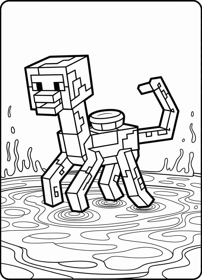 Minecraft Strider walking on lava coloring page
