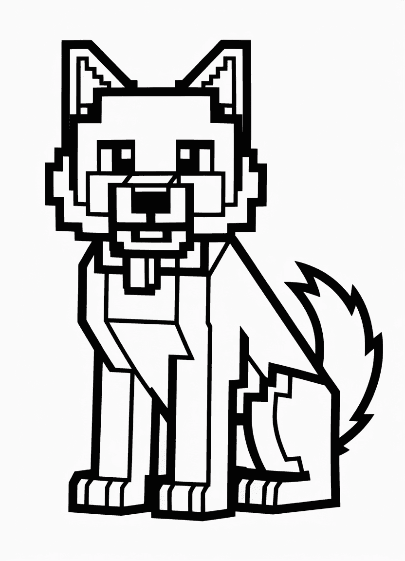 Minecraft Wolf sitting coloring page