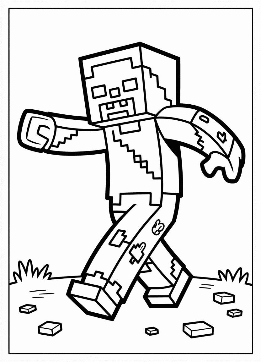 Minecraft Zombie walking coloring page