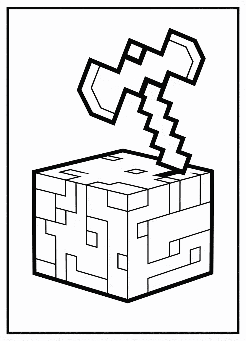 Minecraft diamond axe coloring page