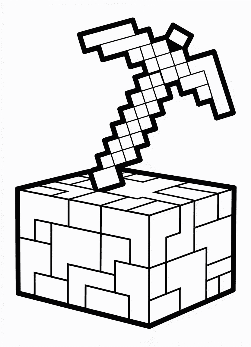 Minecraft diamond pickaxe coloring page
