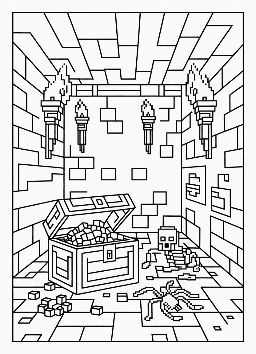 Minecraft dungeon scene coloring page