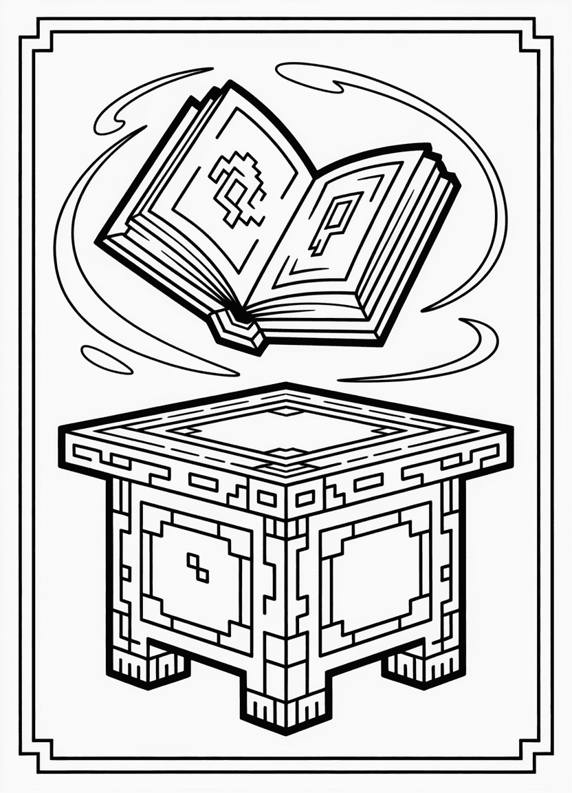 Minecraft enchanting table with floating book coloring page