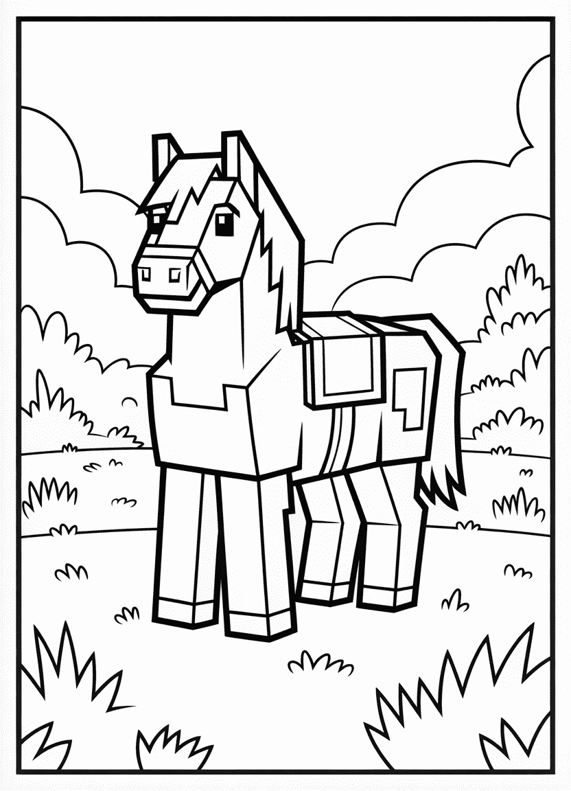 Minecraft horse standing coloring page