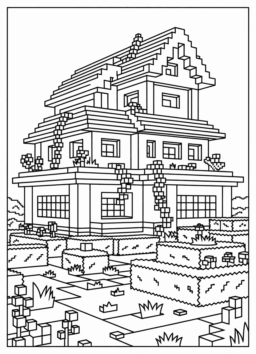 Minecraft mansion exterior coloring page