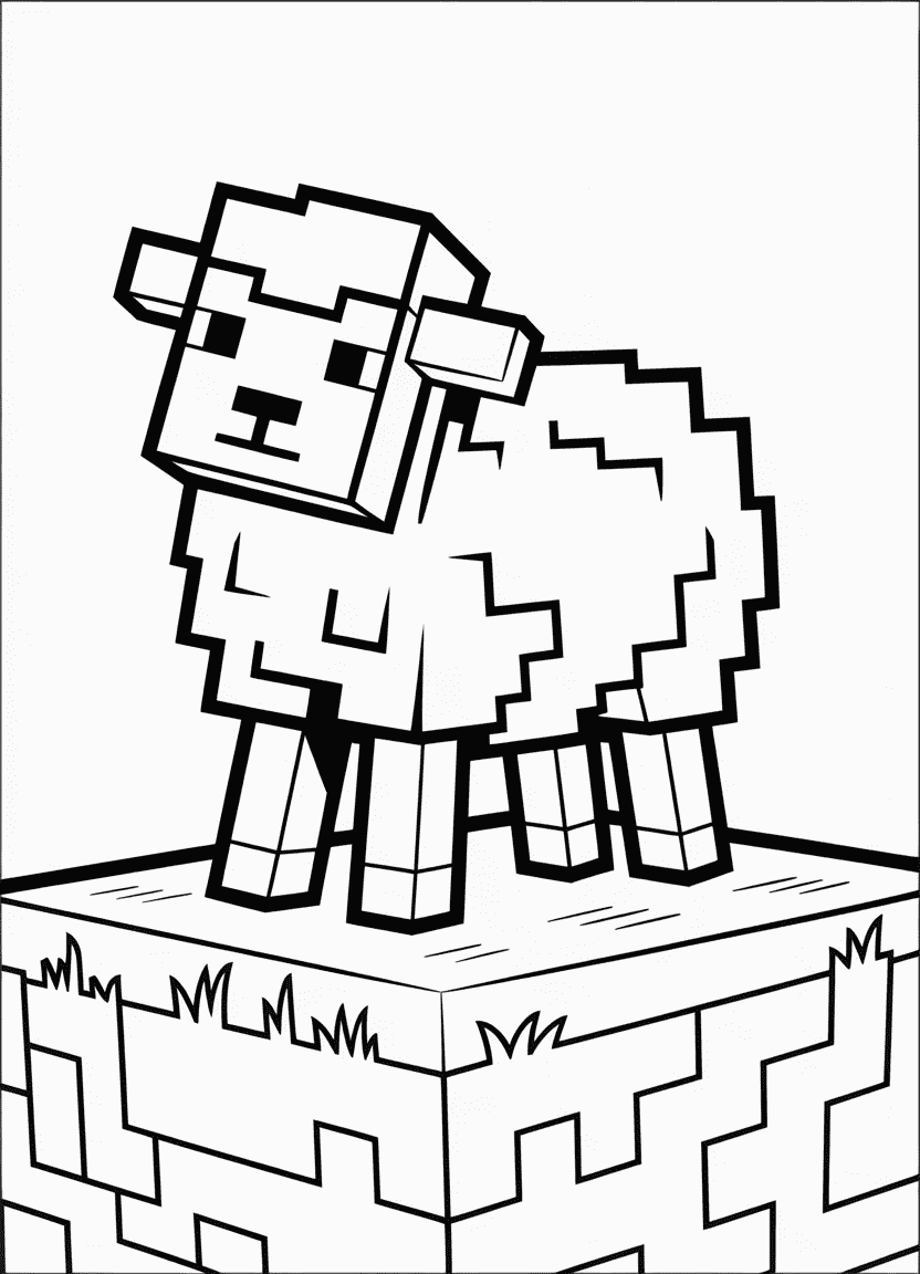 Minecraft sheep on grass coloring page