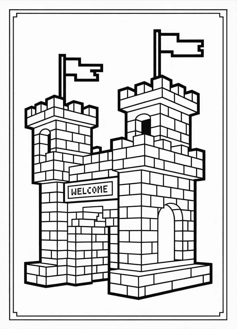 Minecraft small castle coloring page