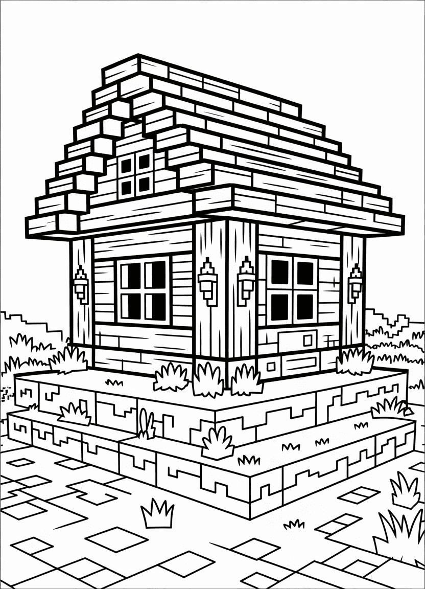 Minecraft small wooden house coloring page