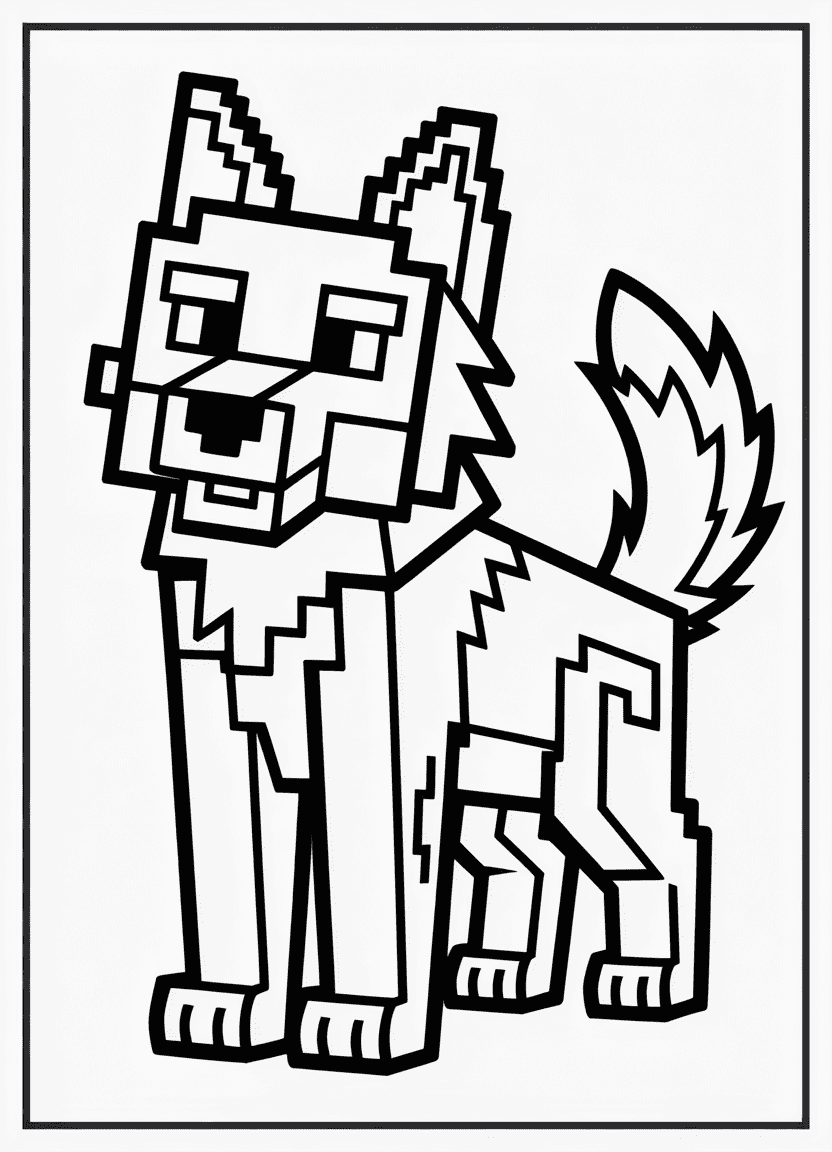 Minecraft wolf standing coloring page