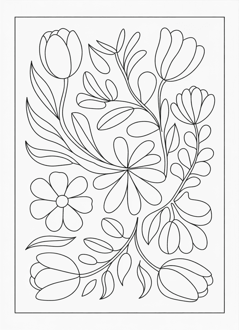 Minimalist flower coloring page with continuous abstract lines