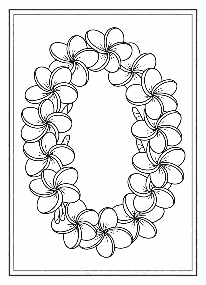 Plumeria lei coloring page with clustered flowers