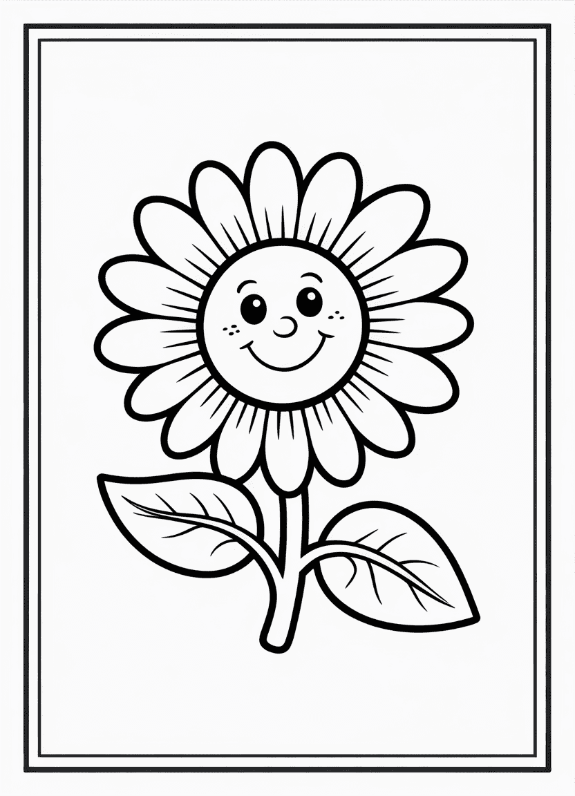 Preschool sunflower coloring page with smiling face