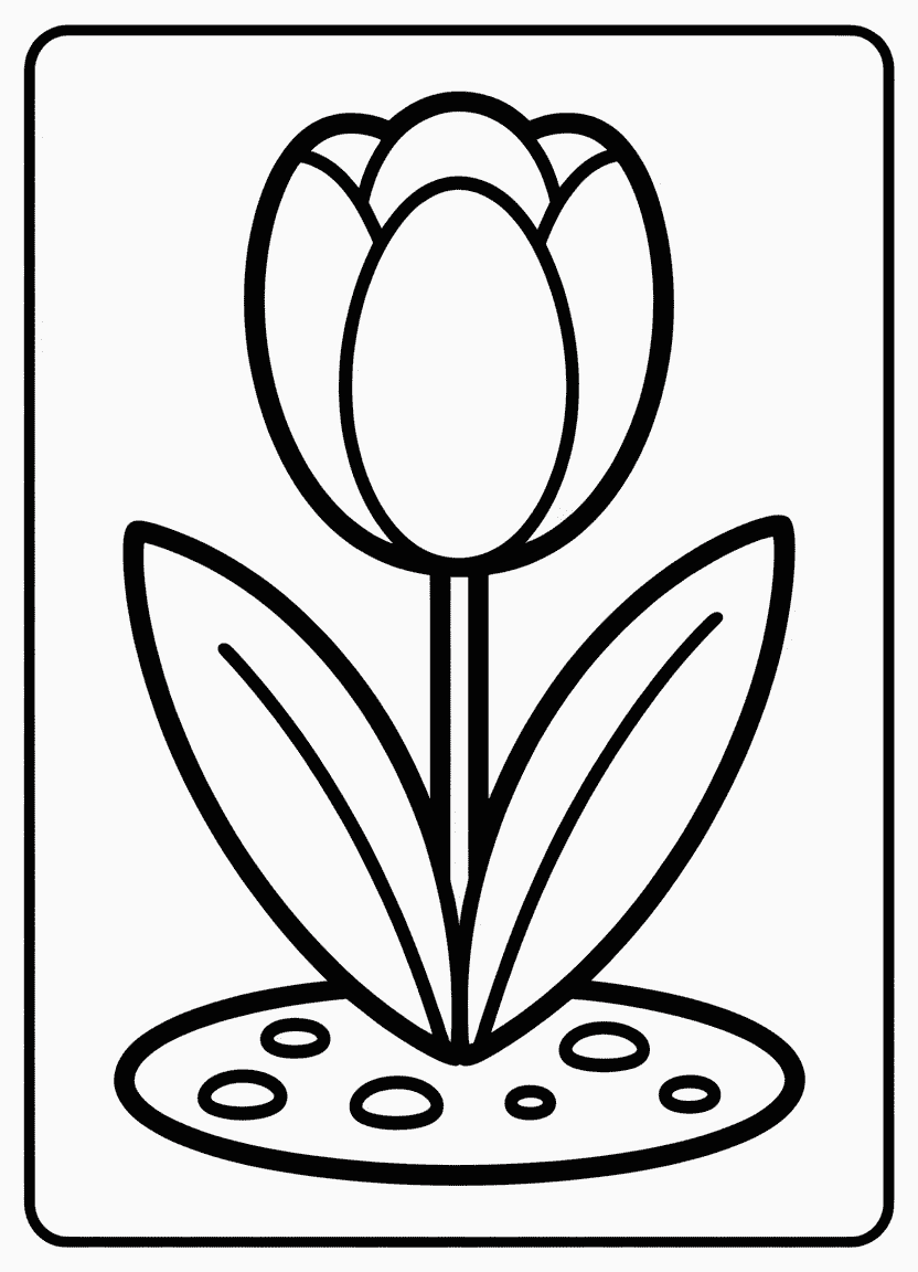 Simple tulip coloring sheet with thick outlines for toddlers