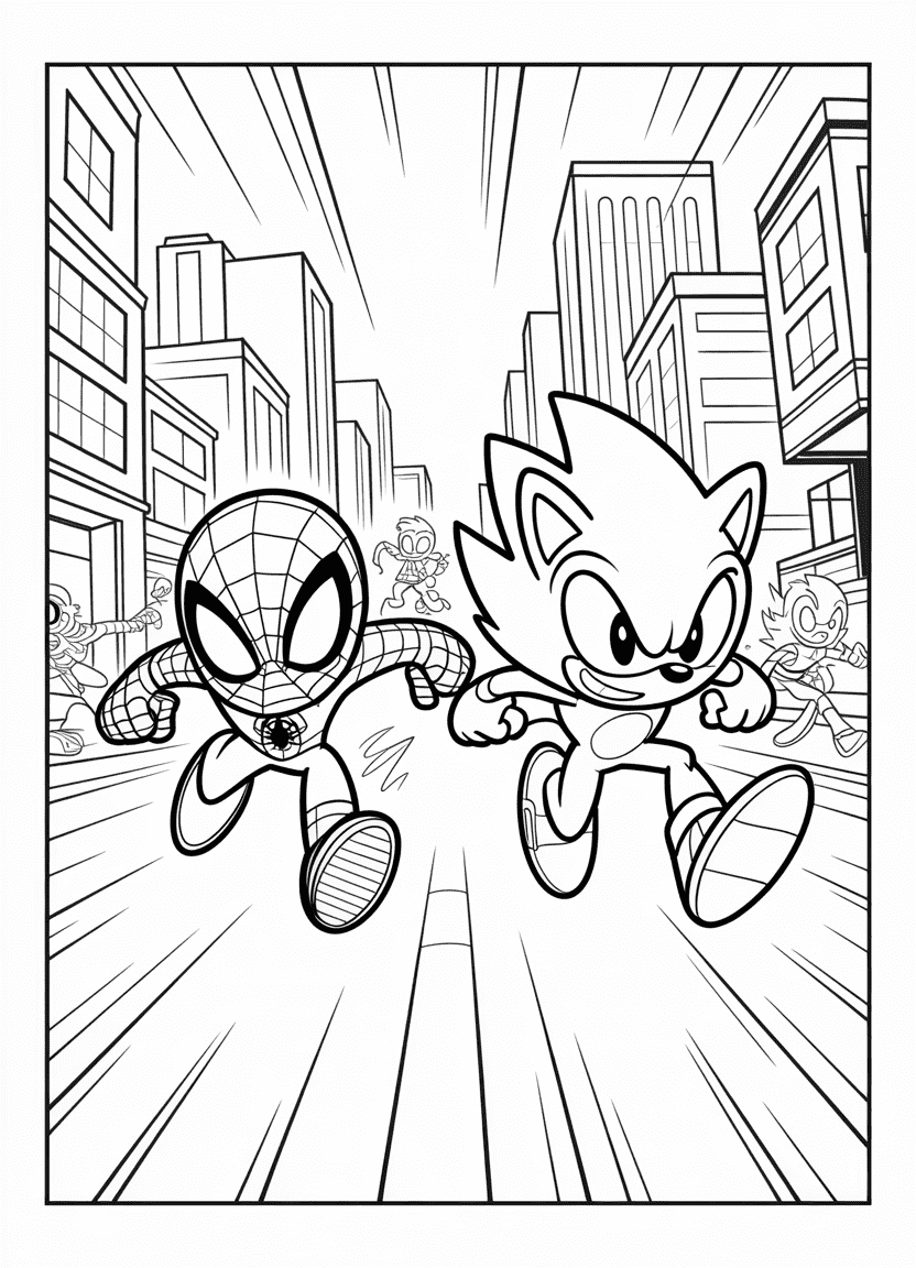 Sonic and Spider-Man racing together