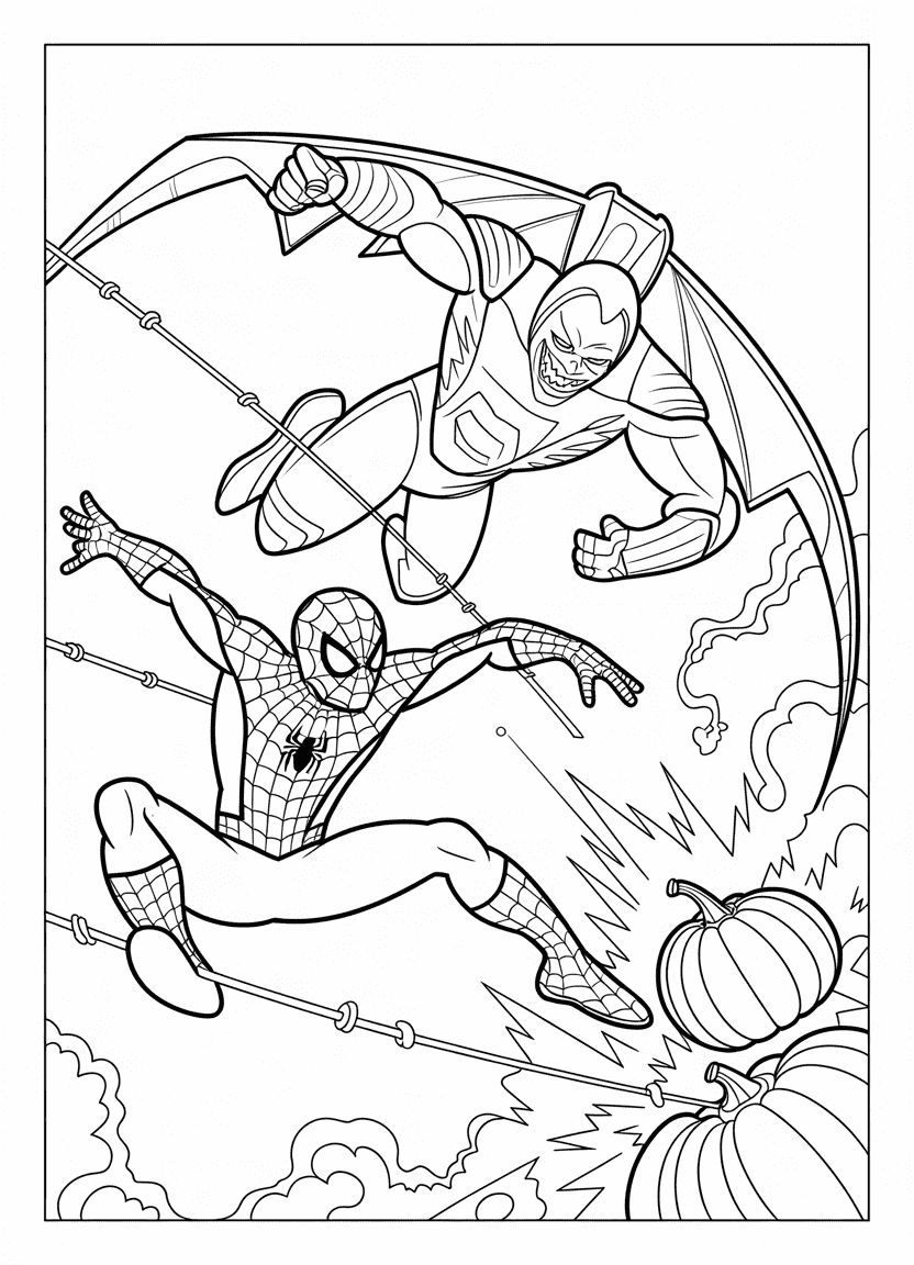 Spider-Man and Green Goblin mid-air battle