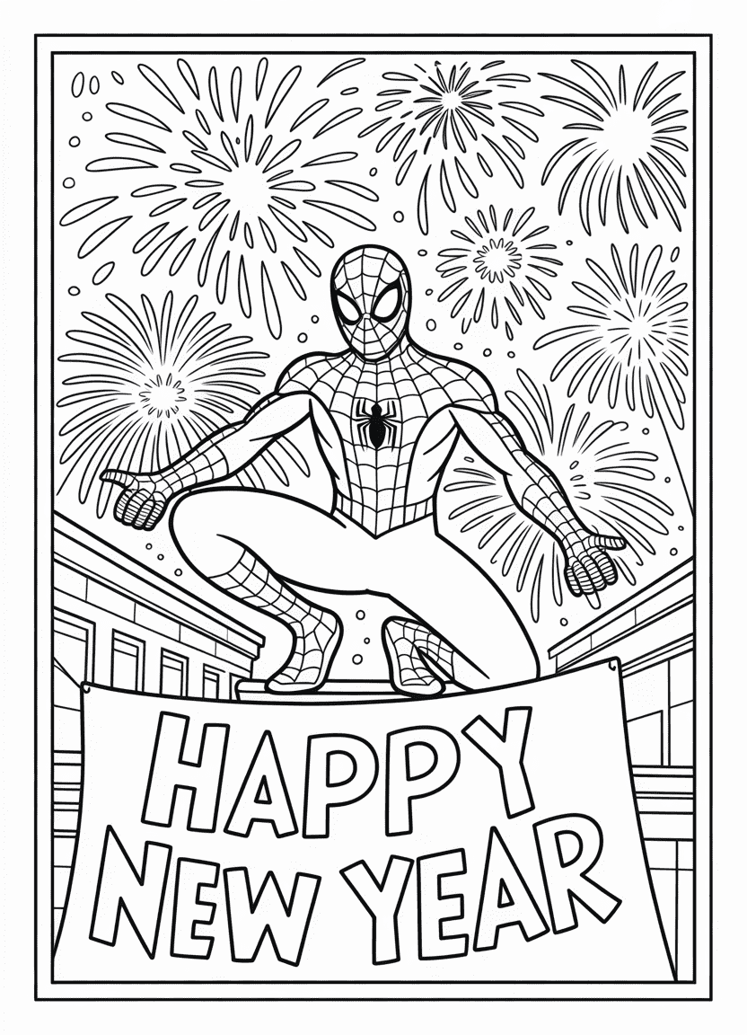 Spider-Man watching fireworks on New Year’s Eve
