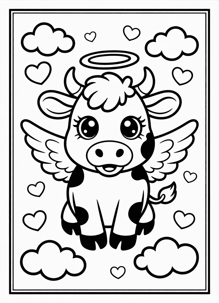 Angel cow floating with wings and halo