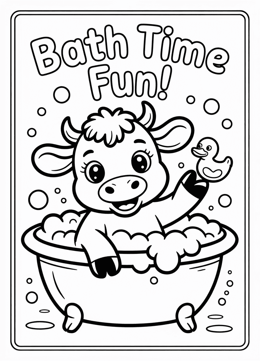 Baby cow taking a bubbly bath
