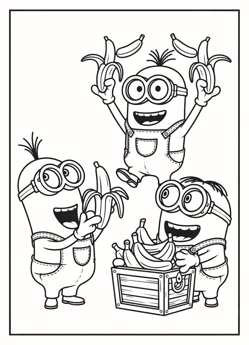 Banana-obsessed Minions juggling, hoarding, and drooling over bananas