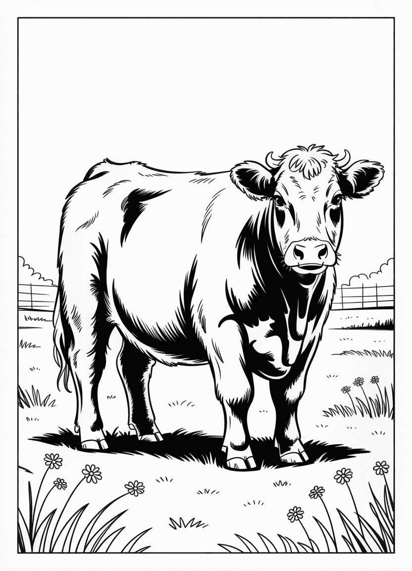 Belted Galloway cow with white belt in field