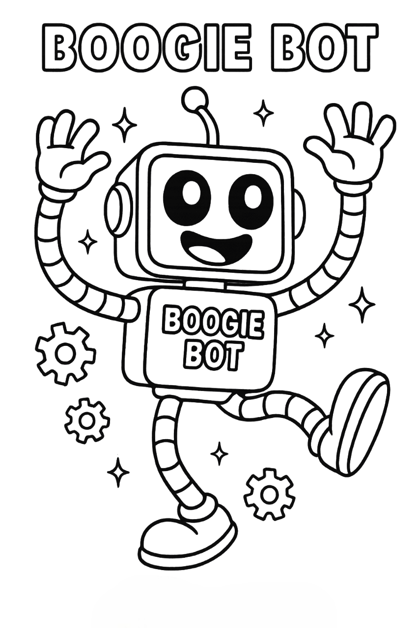 Boogie Bot dancing coloring sheet