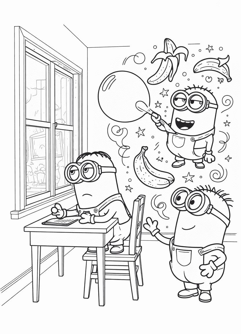 Bored and daydreaming Minions in school or lazy day scenarios
