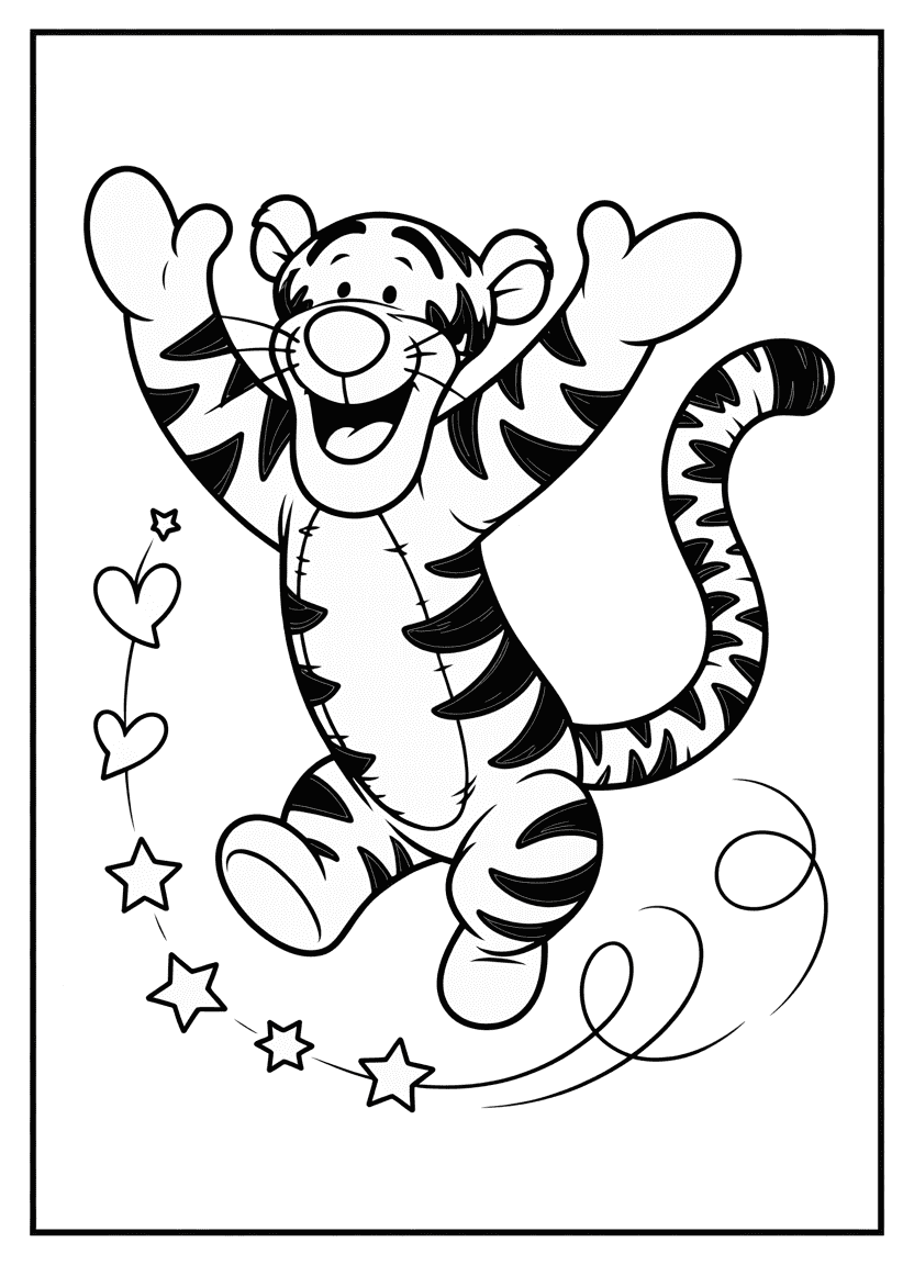 Chibi Tigger bouncing with stars and hearts around him