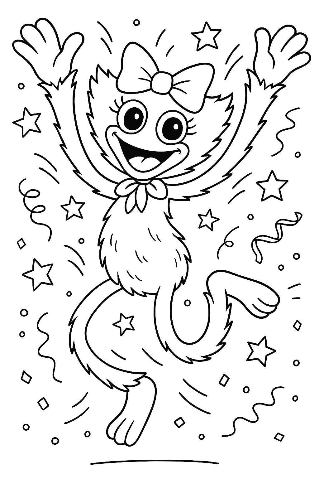 Coloring page of Kissy Missy jumping joyfully
