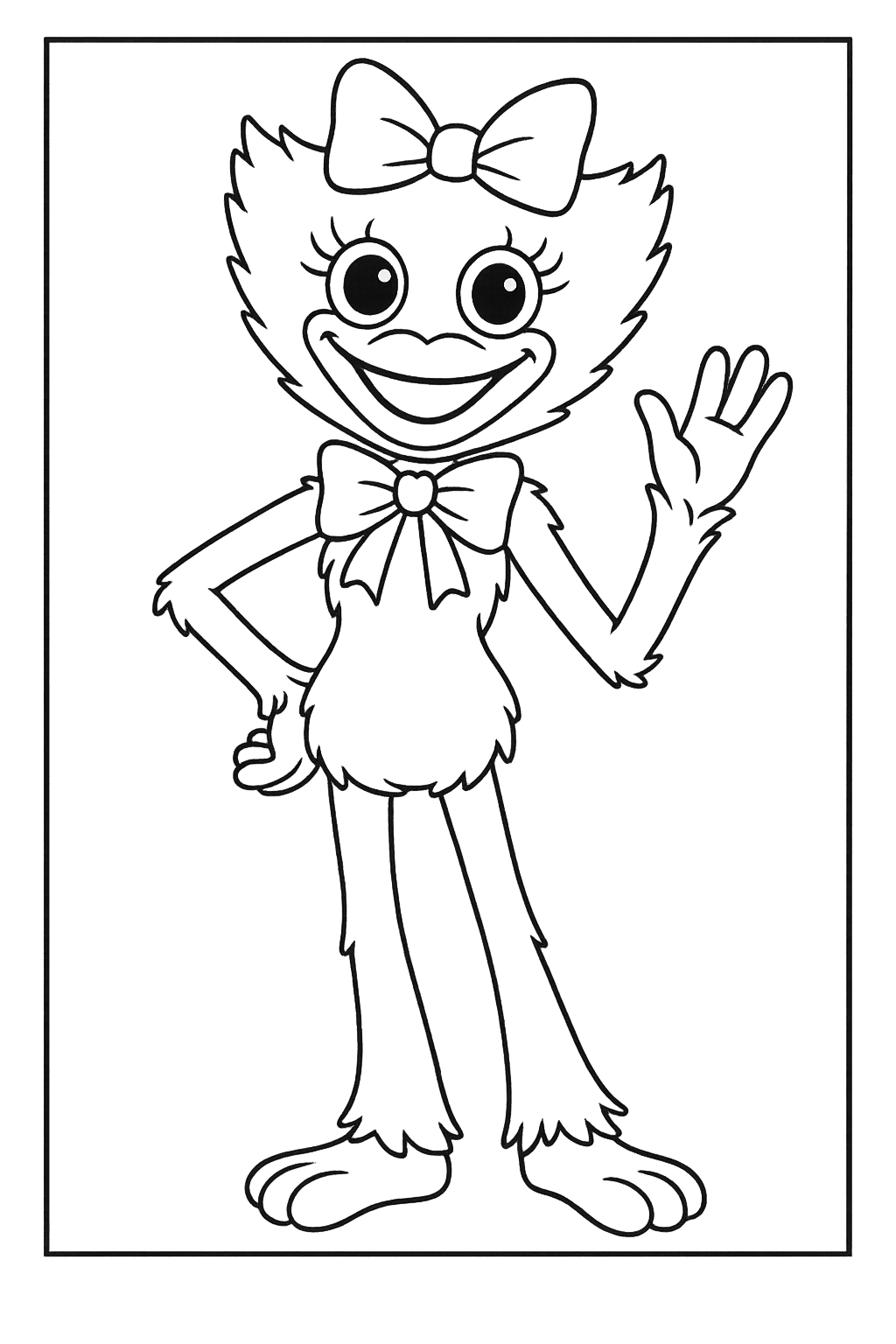 Coloring page of Kissy Missy posing and waving