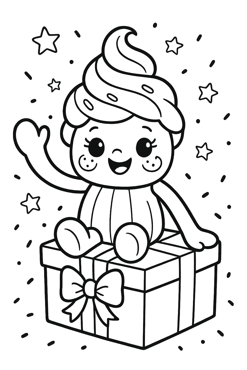 Coloring page of Miss Delight, a toy cupcake character