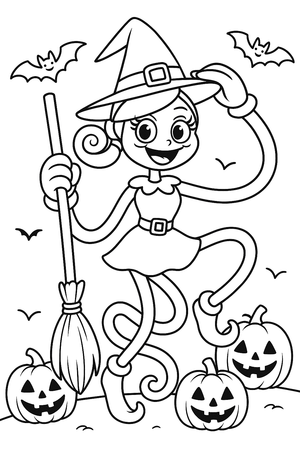 Coloring page of Mommy Long Legs in Halloween witch costume