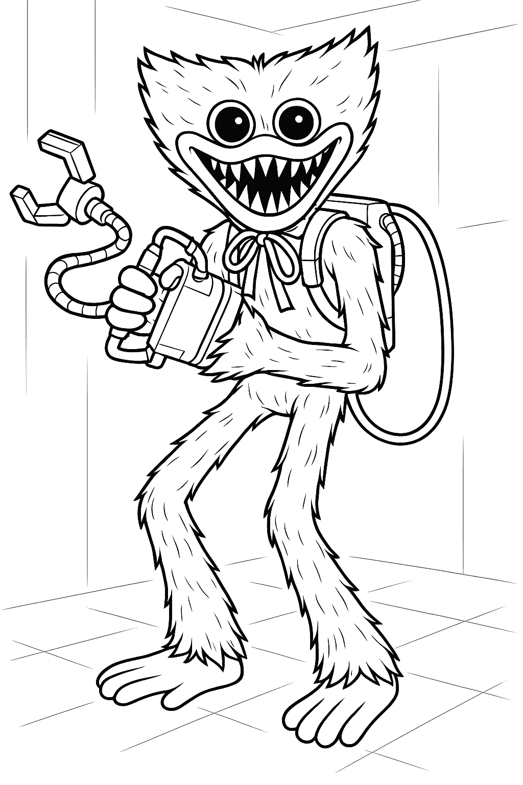 Coloring sheet of Huggy Wuggy using a GrabPack