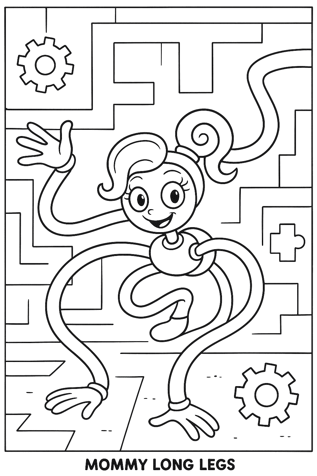 Coloring sheet of Mommy Long Legs inside a maze