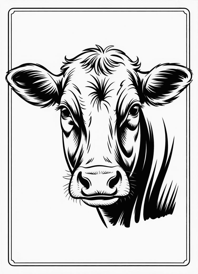 Cow portrait with detailed fur and expressive eyes